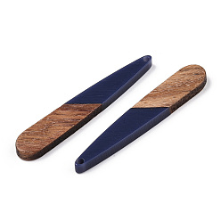 Bleu Marine Pendentifs en bois de résine et de noyer, larme, bleu marine, 44x7.5x3mm, Trou: 1.2mm