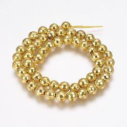 Golden Plated Grade AA Non-Magnetic Synthetic Hematite Bead Strands, Round, Faceted(128 Facets), Golden Plated, 8mm, Hole: 1.5mm, about 53pcs/strand, 15.7 inch(40cm)