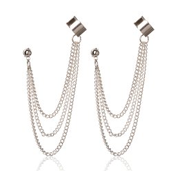 Platinum Stylish Iron Twisted Chains Ear Studs, with Brass Cuff Earring Findings, Platinum, 85mm