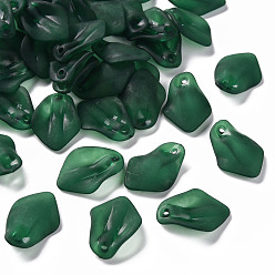 Dark Green Transparent Frosted Acrylic Pendants, Petaline, Dark Green, 24x17x4mm, Hole: 1.8mm