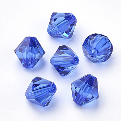 Синий Прозрачные акриловые бусины, двухконусные, синие, 8x7.5 мм, Отверстие : 2 мм , около 2640 шт / 500 г