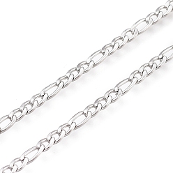 Stainless Steel Color 304 Stainless Steel Figaro Chain, with Spool, Unwelded, Stainless Steel Color, Link: 5.5x3x0.7mm and 4x2.5x0.7mm, about 32.8 Feet(10m)/roll
