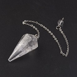Quartz Crystal Natural Quartz Crystal Hexagonal Pointed Dowsing Pendulums, with Brass Cross Chains, Cone, Platinum, Lead Free & Nickel Free, 8-1/4 inch(215mm)