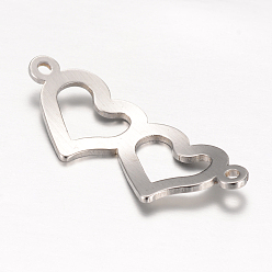Stainless Steel Color 201 Stainless Steel Links connectors, Heart to Heart, Stainless Steel Color, 31.5x12.5x1mm, Hole: 1.5mm