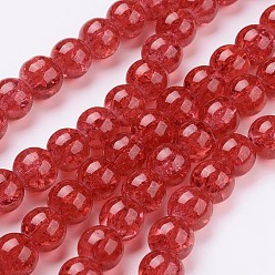 Rouge Peint à la bombe verre craquelé perles brins, ronde, rouge, 10mm, Trou: 1.3~1.6mm, Environ 80 pcs/chapelet, 31.4 pouce