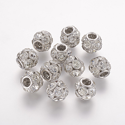 Crystal Brass Beads, with Grade A Rhinestone, Rondelle, Platinum, Crystal, 12x10mm, Hole: 4mm