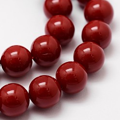 Dark Red Shell Pearl Beads Strands, Grade A, Round, Dark Red, 10mm, Hole: 0.7~1mm, about 38pcs/strand, 15.5 inch