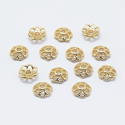 Real 18K Gold Plated 7-Petal Brass Caps, Long-Lasting Plated, Real 18K Gold Plated, Nickel Free, Flower, 8x3mm, Hole: 1mm