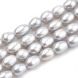 Light Grey Natural Cultured Freshwater Pearl Beads Strands, Dyed, Potato, Light Grey, 5~6x3~4.5mm, Hole: 0.5mm, about 62pcs/strand, 14.7 inch