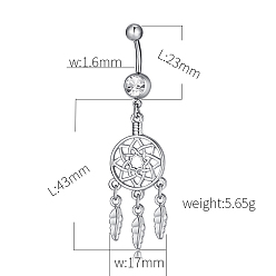 Platinum Piercing Jewelry, Brass Cubic Zirconia Navel Ring, Belly Rings, with 304 Stainless Steel Bar, Lead Free & Cadmium Free, Flower with Leaf, Clear, Platinum, 66x17mm, Bar Length: 3/8"(10mm), Bar: 14 Gauge(1.6mm)