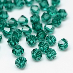Teal Imitation 5301 Bicone Beads, Transparent Glass Faceted Beads, Teal, 4x3mm, Hole: 1mm, about 720pcs/bag