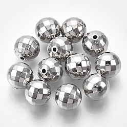 Платина CCB пластиковые шарики, граненые, круглые, платина, 10 мм, Отверстие : 1.5 мм , около 900 шт / 500 г