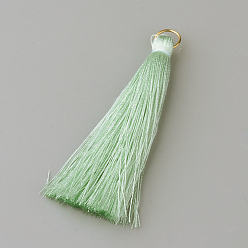 Mixed Color Nylon Thread Tassel Pendants Decoration, with Brass Findings, Golden, Mixed Color, 35x7mm, Hole: 7mm