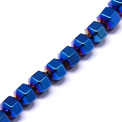 Plaqué Bleu Galvanoplastie non magnétiques hématite synthétique brins de perles, hexagone, bleu plaqué, 4x4mm, Trou: 1mm, à propos 97pce / brin, 15 pouce