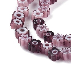 Purple Handmade Millefiori Glass Bead Strands, Flower, Purple, 3.7~5.6x2.6mm, Hole: 1mm, about 88~110pcs/Strand, 15.75''(40cm)