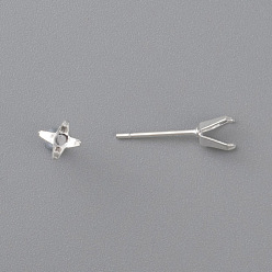 Silver 304 Stainless Steel Prong Earring Settings, Stud Earring Findings, Silver, Tray: 4.5x4.5mm, Pin: 0.8mm
