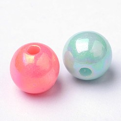 Couleur Mélangete Plaqué couleur ab perles rondes acryliques, couleur mixte, 8x7mm, trou: 2 mm, environ 1800 pcs / 500 g