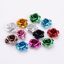 Colorful Aluminum Rose Flower, Tiny Metal Beads, Colorful, 14x8~14mm, Hole: 1mm, about 950pcs/bag