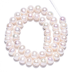 Seashell Color Natural Cultured Freshwater Pearl Beads Strands, Potato, Seashell Color, 8~9x8~9mm, Hole: 0.7mm, about 46~47pcs/strand, 15.63~15.94 inch(39.7~40.5cm)