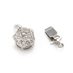 Platinum Plated Box Clasps, Brass, Flower, Platinum Color, 10mm wide, 15mm long, hole: 1~2mm