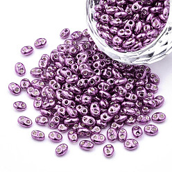 Purple Dyed Opaque Colours Glass Seed Beads, Silver Lined, 2-Hole, Oval, Purple, 5x4x2.5mm, Hole: 0.9mm, about 450g/bag
