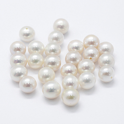 Floral White Natural Cultured Freshwater Pearl Beads, Half Drilled, Round, Floral White, 7.5~8mm, Hole: 0.8mm