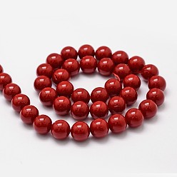 Dark Red Shell Pearl Beads Strands, Grade A, Round, Dark Red, 10mm, Hole: 0.7~1mm, about 38pcs/strand, 15.5 inch