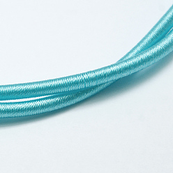 Deep Sky Blue Round Plastic Tube Cords, Covered with Silk Ribbon, Deep Sky Blue, 450~480x3~3.5mm