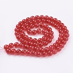 Red Spray Painted Crackle Glass Beads Strands, Round, Red, 10mm, Hole: 1.3~1.6mm, about 80pcs/strand, 31.4 inch