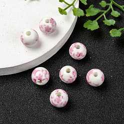 Pearl Pink Handmade Printed Porcelain Beads, Round, Pearl Pink, 10mm, Hole: 3mm