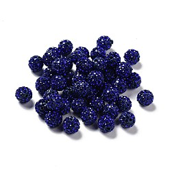 Saphir Perles de boule pave disco , Perles de strass d'argile polymère , ronde, saphir, pp 13 (1.9~2 mm), 6 rangées de strass, 10 mm, Trou: 1.5mm
