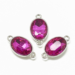 Camellia Alloy Glass Links connectors, Faceted, Oval, Platinum, Camellia, 22x12x6mm, Hole: 1.5mm