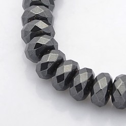 Black Non-magnetic Synthetic Hematite Beads Strands, Faceted Rondelle Beads, Black, 8x5mm, Hole: 1mm, about 89pcs/strand, 15.7 inch