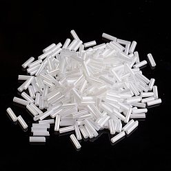 White Glass Bugle Beads, Ceylon, White, 12x2mm, Hole: 0.5mm, about 5000pcs/bag