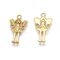 Antique Golden Tibetan Style Alloy Fairy Pendants, Cadmium Free & Lead Free, Antique Golden, 25x15x2mm
