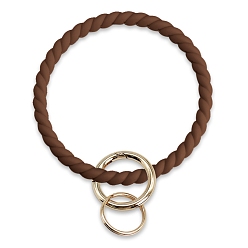 Coconut Brown Silicone Bangle Keychian, with Alloy Spring Gate Ring, Golden, Coconut Brown, 14x8.7cm