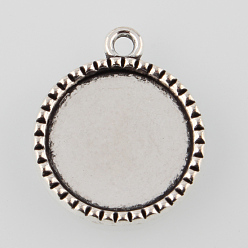 Antique Silver Tibetan Style Alloy Flat Round Pendant Cabochon Settings, Cadmium Free & Lead Free, Antique Silver, Tray: 18mm, 26x22x2.5mm, Hole: 2mm, about 454pcs/1000g