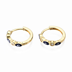 Темно-Синий Серьги-кольца из латуни с микро-паве из фианита, с эмалью, без никеля , кольцо с дурным глазом, реальный 16 k позолоченный, темно-синий, 16x3 мм, штифты : 1 мм