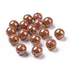 Chocolate ABS Plastic Beads, AB Color Plated, Round, Chocolate, 16x15mm, Hole: 2mm