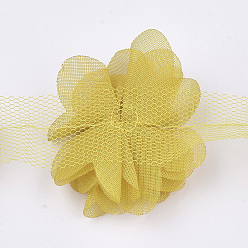 Gold Organza Flower Ribbon, Costume Accessories, For Party Wedding Decoration and Earring Making, Gold, 50~60mm, about 10yard/bundle