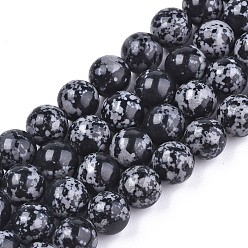 Black Synthetic Turquoise Beads Strands, Imitation Snowflake Obsidian, Dyed, Round, Black, 8.5mm, Hole: 1mm, about 46pcs/strand, 14.76 inch(37.5cm)