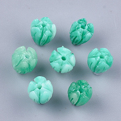 Dark Cyan Synthetic Coral Beads, Dyed, Flower Bud, Dark Cyan, 8.5x7mm, Hole: 1mm
