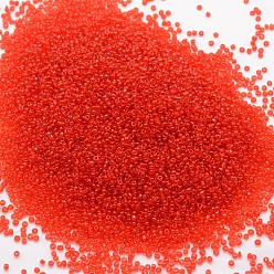 Red 15/0 Glass Seed Beads, Grade A, Round, Transparent Colours, Red, 1.3~1.5mm, Hole: 0.5mm, about 75000pcs/pound