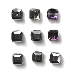 Light Grey Electorplated Glass Beads, Rainbow Plated, Faceted, Cube, Light Grey, 10~11x10~11x10~11mm, Hole: 1mm