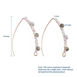 Labradorite 304 boucle d'oreille en acier inoxydable crochets, fil d'oreille, avec perles de labradorite naturelle et boucle horizontale, 42mm, Jauge 21, pin: 0.7 mm