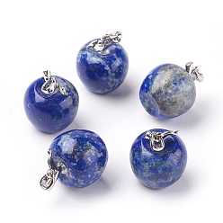 Lapis Lazuli Natural Lapis Lazuli Pendants, with Alloy Finding, Apple, Platinum, 23x20mm, Hole: 2.5x5mm