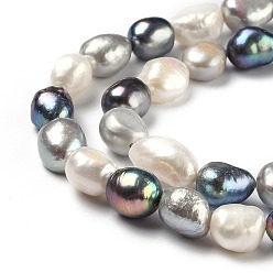 Mixed Color Natural Cultured Freshwater Pearl Beads Strands, Rice, Dyed, Mixed Color, 9~12x7~9mm, Hole: 0.7mm, about 32pcs/strand, 13.98 inch(35.5cm)