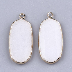 White Jade Natural White Jade Pendants, with Brass Findings, Oval, Golden, 36~37x15~16x3~4mm, Hole: 2mm