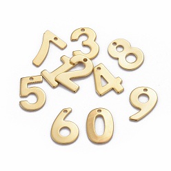 Number 201 Stainless Steel Charms, Number, Mixed, Golden, 11x7~8x0.8mm, Hole: 1mm