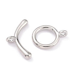 Real Platinum Plated Rack Plating Brass Toggle Clasps, Long-Lasting Plated, Ring, Real Platinum Plated, Ring: 14x10.5x1.5mm, Hole: 1.6mm, Bar: 18x9x2mm, Hole: 1.6mm